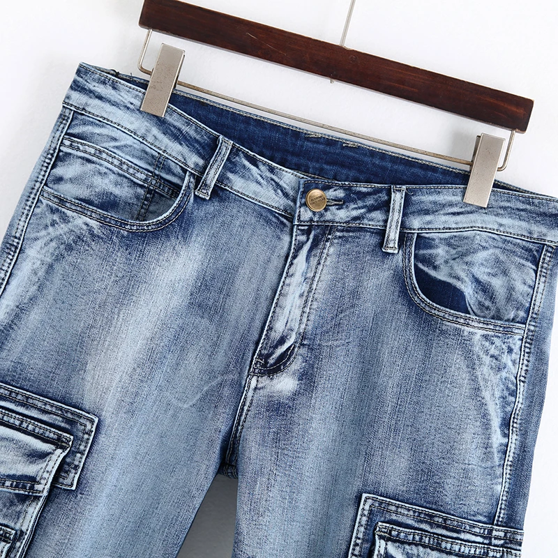 2023 Summer Men's Cargo Denim Shorts Casual Bermuda Homme Male Washed Denim Pants Military Multi Pockets Biker Short Jeans