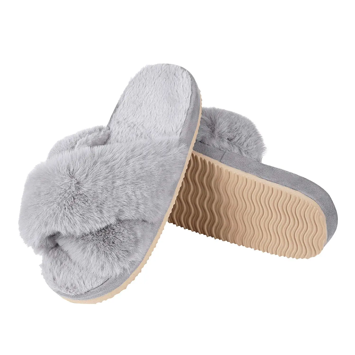Shevalues 2023 New Home Women Furry Slippers Summer Cross Fluffy Fur Home Slides Thick Sole Indoor Floor Shoes Ladies Flip Flops