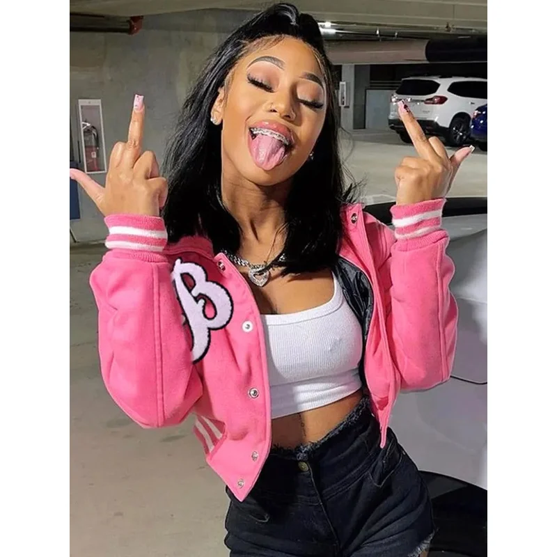 Модный женский Повседневный облегающий однобортный жакет Varsity с длинными