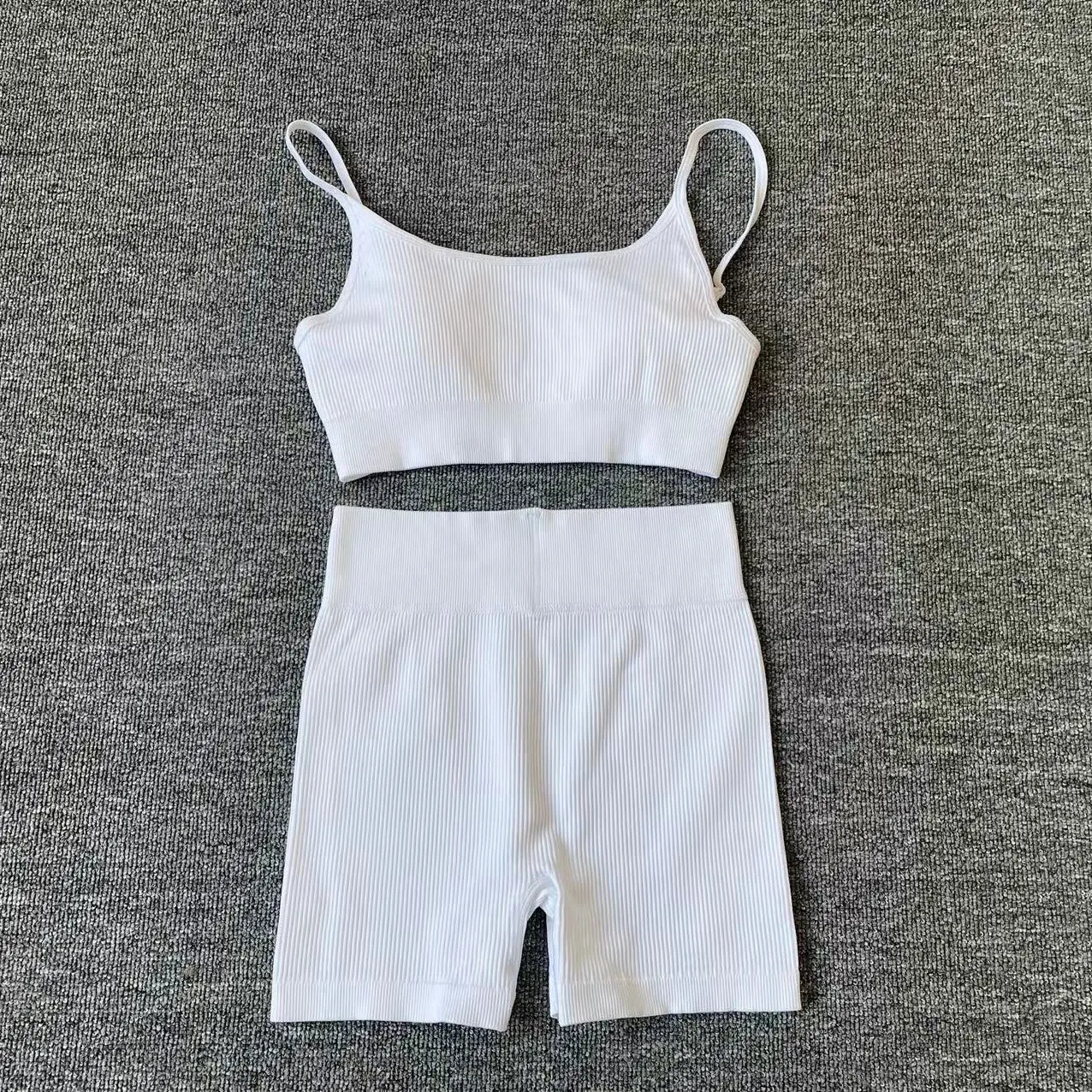 

Fitness Yoga Shorts Set Sports Sexy Bra Crop Top Ribbed Sportswear Seamless 2 Piece Workout Wear Suits Gym Women Outfit Clothing