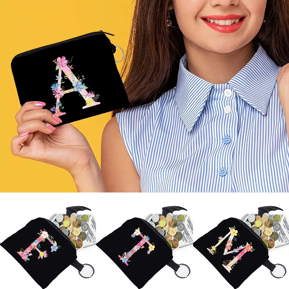 

Women Canvas Purse Card Key Purse Pouch Children Pink Lettern Pattern Small Organizer Bag Coin Purse Card Holder Wallet Bag Case
