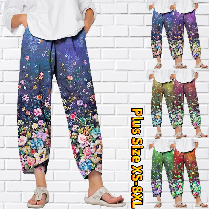 

2023 Women's Print Yoga Pants Loose Floral Pants New Large Size Trousers Fashion Casual PantsCasual Pants Sweatpants XS-8XL