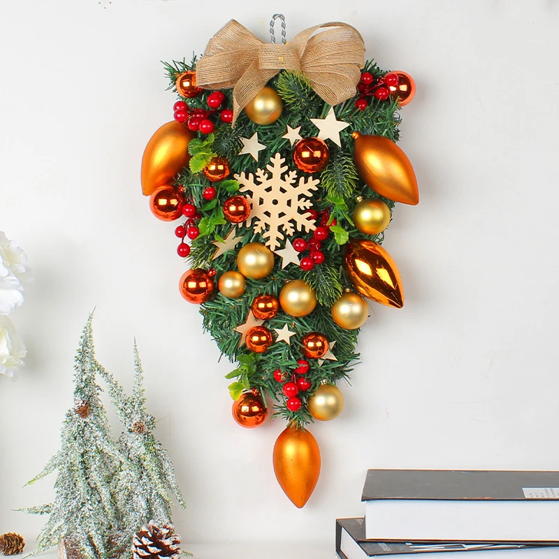 

Christmas Tree Rattan Wreath Christmas Snowflake Wall Hanging Decorations Shopping Mall Window Water Droplets Tree Decoration