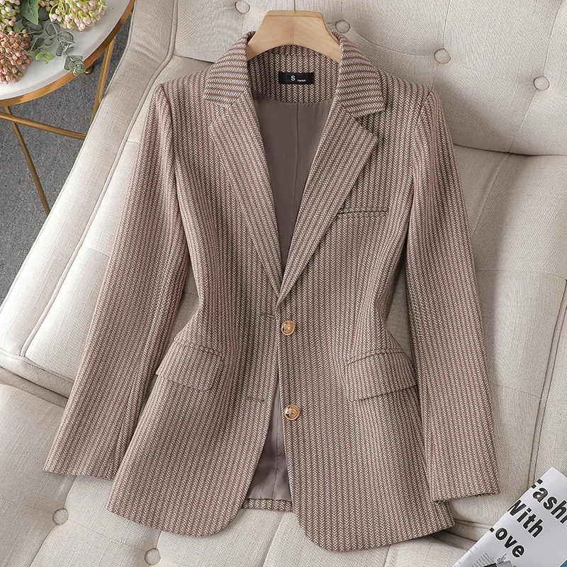 Korean Fashion Spring Notched Blazer Women Classic All Match Long Sleeve Blazers Office Lady Single Breasted Jackets New