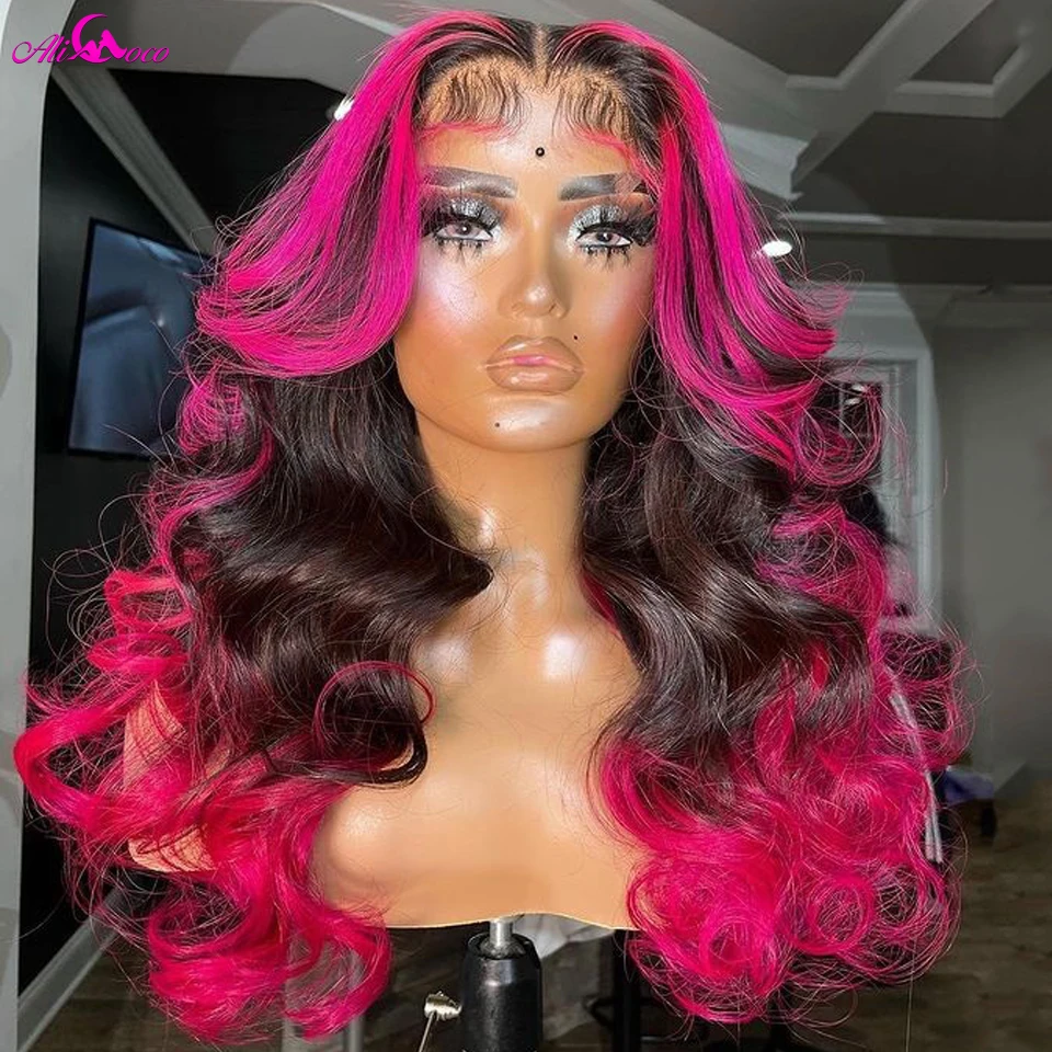 Ombre Pink 13x4 Body Wave Human Hair Wig For Women 180% Density Lace Frontal Wig Transparent Lace Remy Human Hair Wig Ali Coco
