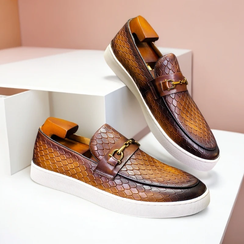 

Black Men's Vulcanize Shoes Slip-On Brown Pu Leather Sneakers Shoes for Men with Free Shipping Size 38-46