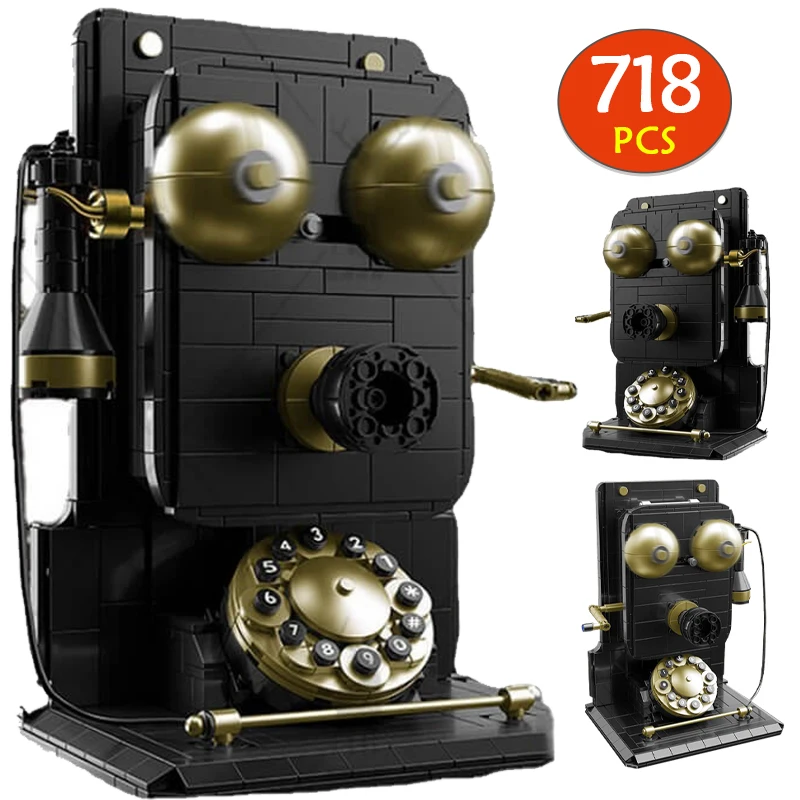 

718pcs City 1:3 Retro Telephone Landline Building Blocks Friends DIY Nostalgic House Ornament Bricks Toys For Children Gifts