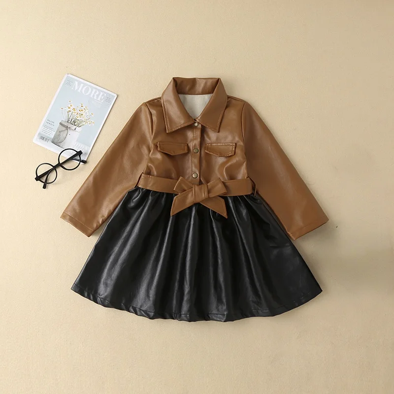 

Black and Brown Colorway Children's Clothing Girls Leather Dresses Girls Faux Leather Dresses Toddler Girl Fall Clothes EY09161