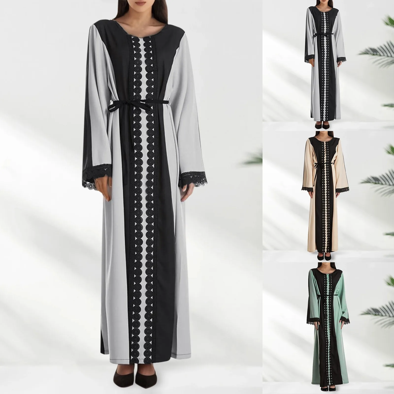 

Женское длинное платье с аппликацией, двухцветное платье в мусульманском стиле