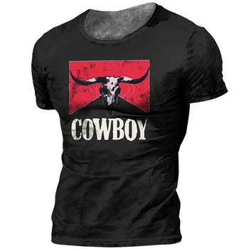 Vintage Men's T-shirts  Cowboy Clothing  Short Sleeve Tops Summer Costume Loose Casual Boys Hip Hop Streetwear Man's T Shirts 2