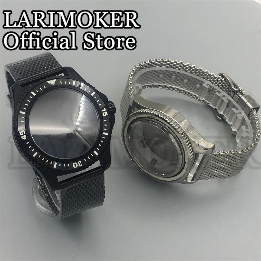 LARIMOKER 44 мм корпус из черного серебристого сапфирового стекла ремешок нержавеющей