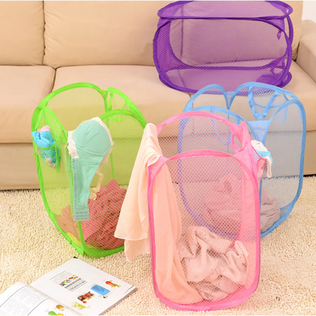 

Sales promotion Foldable Nylon Mesh Laundry Basket Storage Box For Toy Washing Basket Dirty Clothes