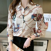 fashion womens shirt chiffon blouses for women spring printing long sleeve top polo neck button up clothing female basic shirts