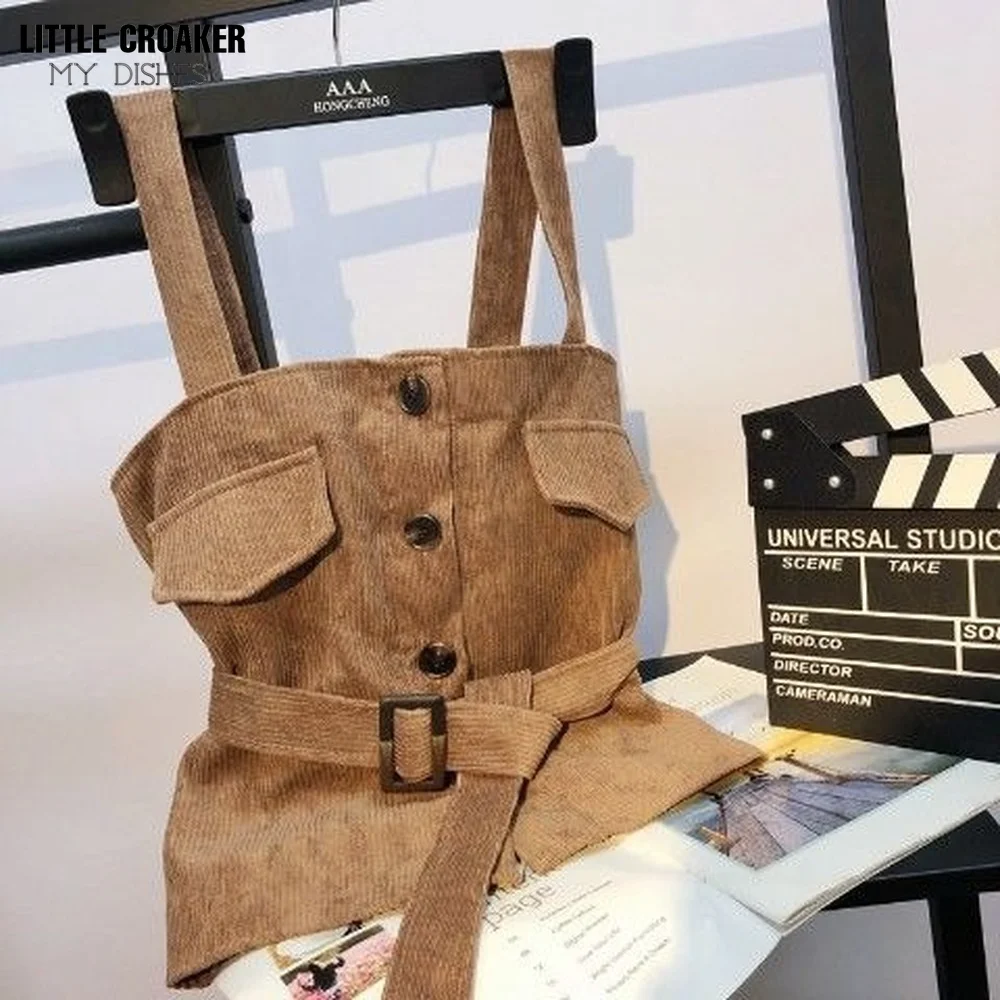 

Autumn Spring 2022 Womens Fashion Designer Corduroy Top with Belt Camisole Tank Top Y2k Grunge Vintage Clothing