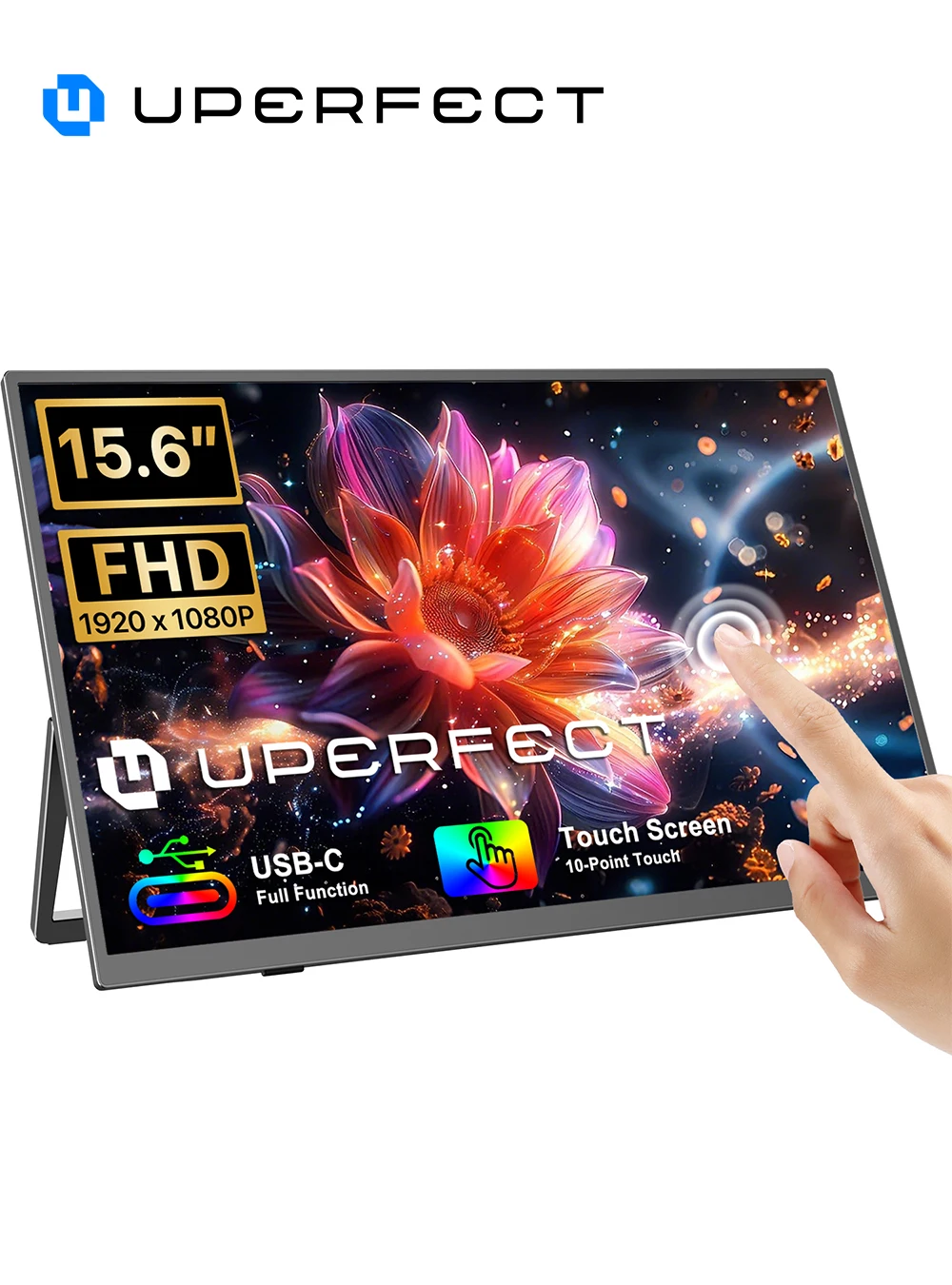 Фото Идеальный портативный сенсорный монитор UPERFECT 15,6 дюйма, разрешение 1080p, матовый IPS-экран, ультратонкий, для путешествий, с регулируемой подставкой | HDMI, USB-C, внешний дисплей для ноутбука, телефона, компьюте №1