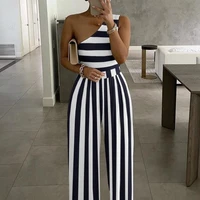 2021 summer european and american new style womens striped casual jumpsuit rompers womens elegance one shoulder jumpsuit