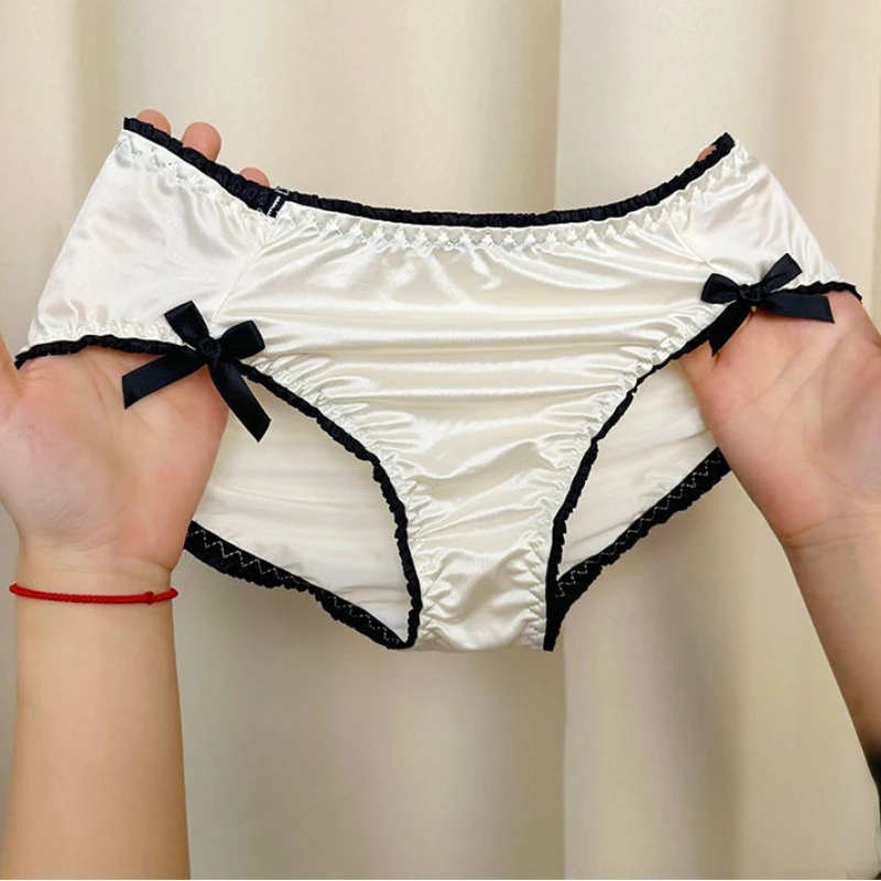 Шелковое гладкое атласное нижнее белье с двойным бантом из вискозы для женщин