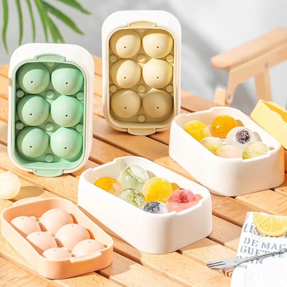 

4pcs 6 Cavities Stackable Ice Mold Ice Tray Space Saving Food Grade Silicone Premium Ice Ball Maker With Lids