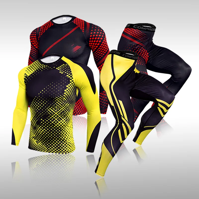 

Mens Running Sports T-Shirt Sportswear Clothes Quick Dry Male Gym Fitness Jogging Training Yoga Leggings Tracksuit Men Suit MMA