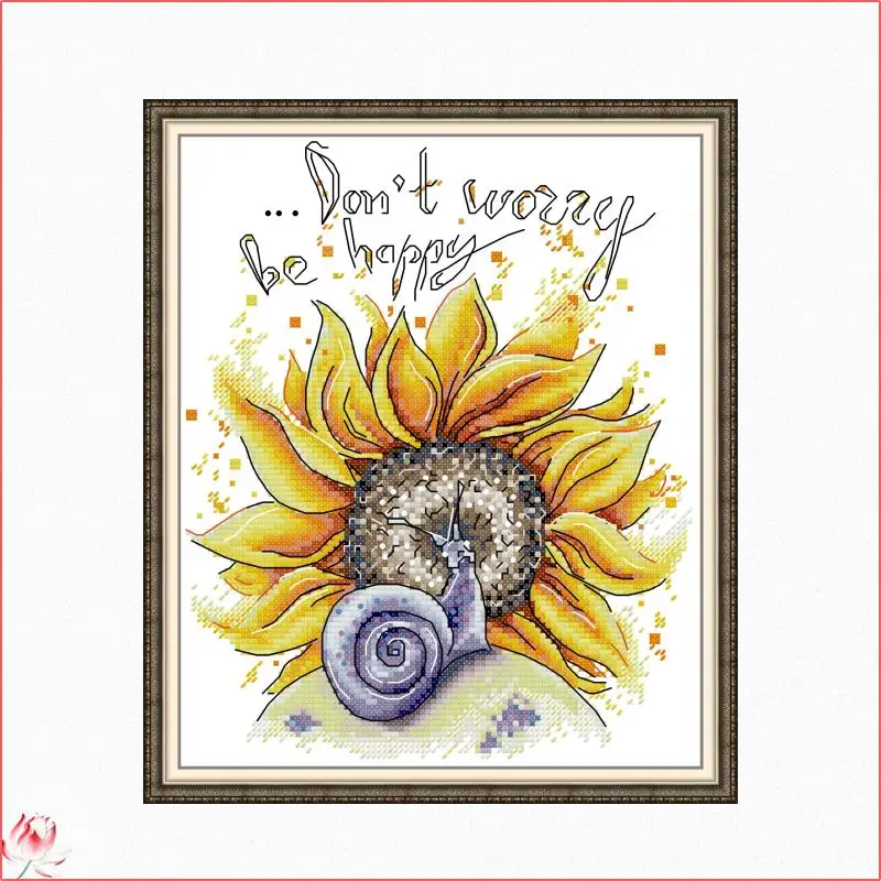 

Snail And Sunflower Counted Cross Stitch Kit Wholesale DIY Handmade 11CT 14CT Stamped DMC Cross Stitch Set Embroidery Needlework