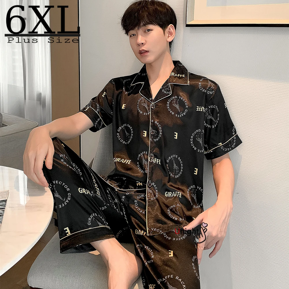 

Sleepwear Set 6XL Oversize Men's Pant Stain Silk Pajama Sets Trousers Suit Big Size Size Men Sets Summer Pajamas with Shorts
