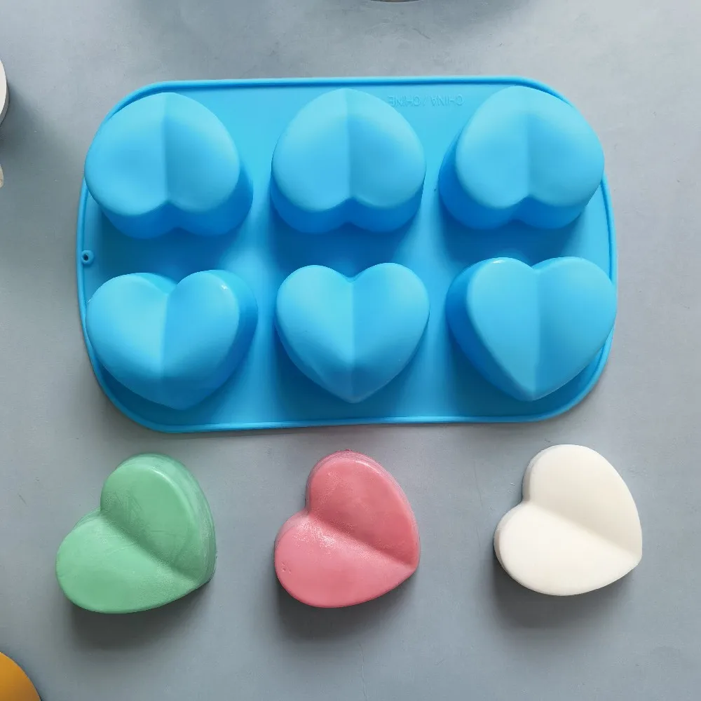 

3D Heart Shape Soap Molds, Silicone Molds, 6 Cavity Heart Shape Silicone Mold for Handmade Soap, Bath Bombs, Cake Making