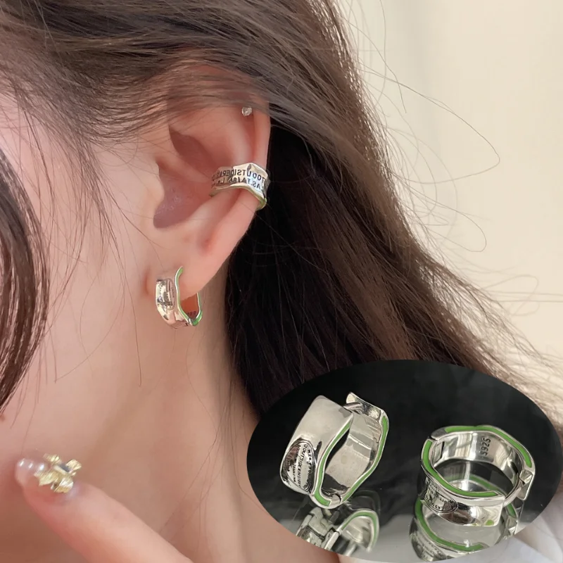 

Korean Avocado Green Clip Earrings Buckle Light Luxury Cold Wind Party Fashion Earrings Ladies Jewelry Free Shipping