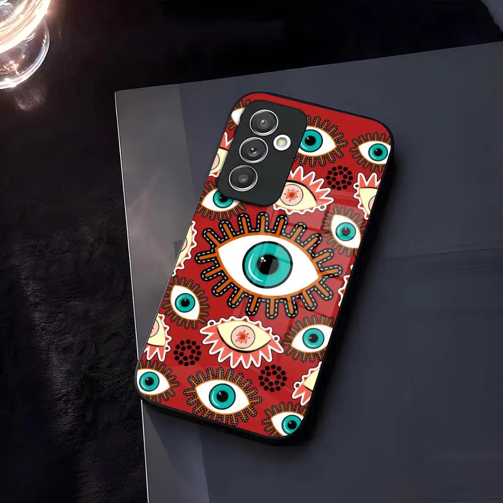 Blue Eye Nazar Boncugu Evil Phone Case Glass for Samsung Galaxy S21 S22 S20 S24 S23 Ultra Fe Plus A34 A54 A24 A52 A53 M54 Coque