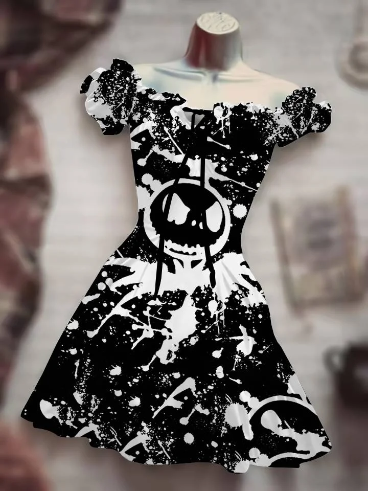 

2023 Hot selling outdoor Harajuku Horror Skull Halloween Black Forest Dress Hawaiian Bohemian Dress Beauty Black Ghost 3D