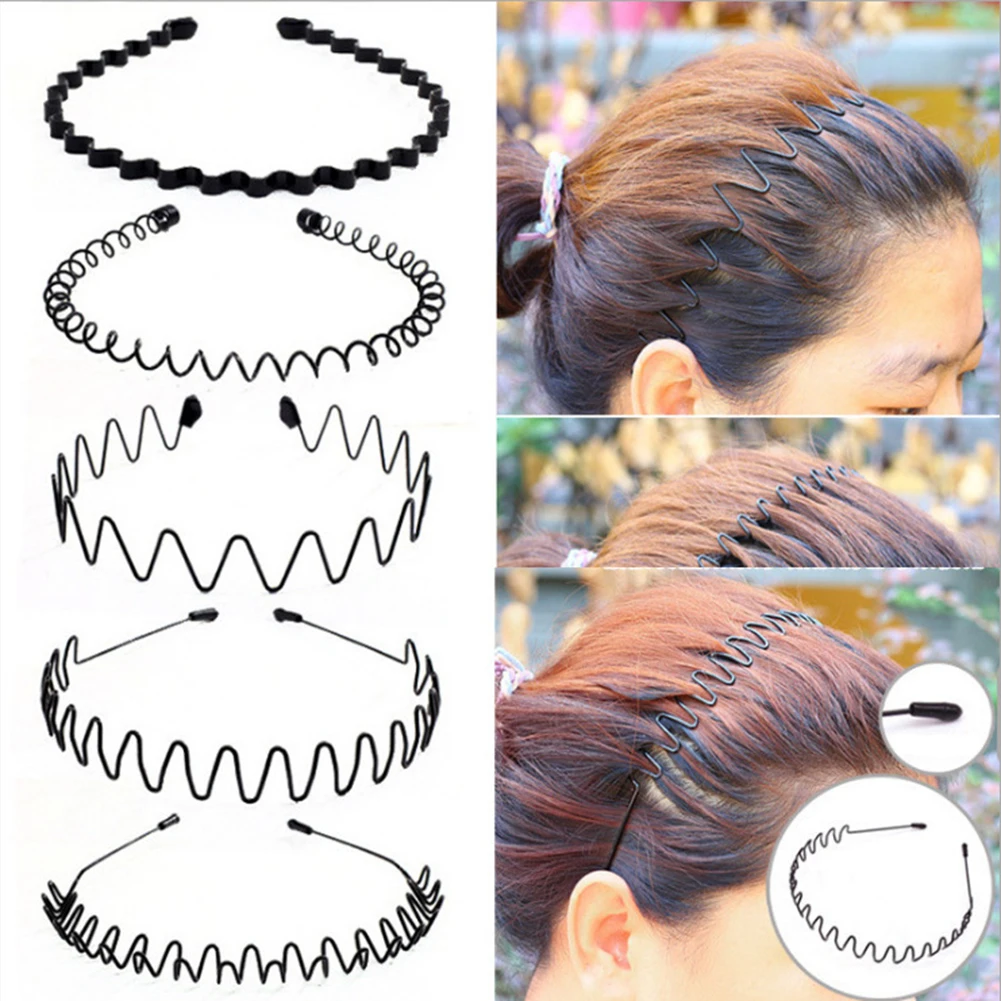 

6pcs Unisex Black Wavy Headbands Men Women Invisible Running Non Slip Hair Hoop Sports Headdress Headwear