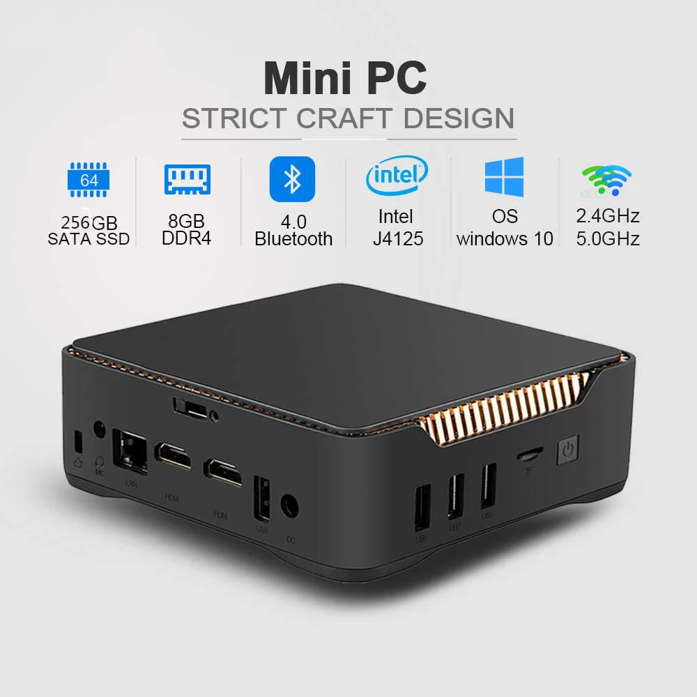 GK3V Mini PC Windows 11 DDR4 8GB CPU Intel Celeron J4125 Quad-Core 2.4G / 5G Dual WIFI Bluetooth 4.2 HDMI