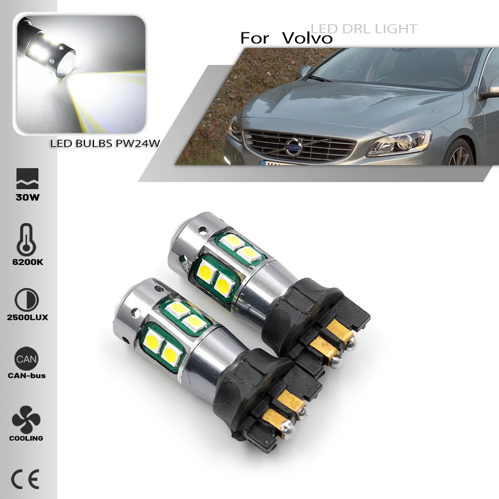 

2pcs Canbus PW24W PWY24W LED Bulbs For Volvo S60 XC60 Citroen Peugeot - Turn Signal Light Daytime Running Light DRL White Yellow