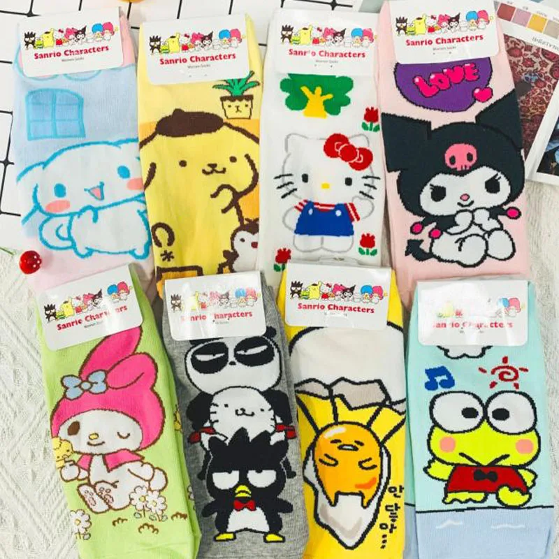 

Hello Kittys Short Socks Kawaii Kuromi Sanrioed Cinnamoroll Cartoon Anime Girls Heart Socks Pom Pom Purin Woman Christmas Gifts