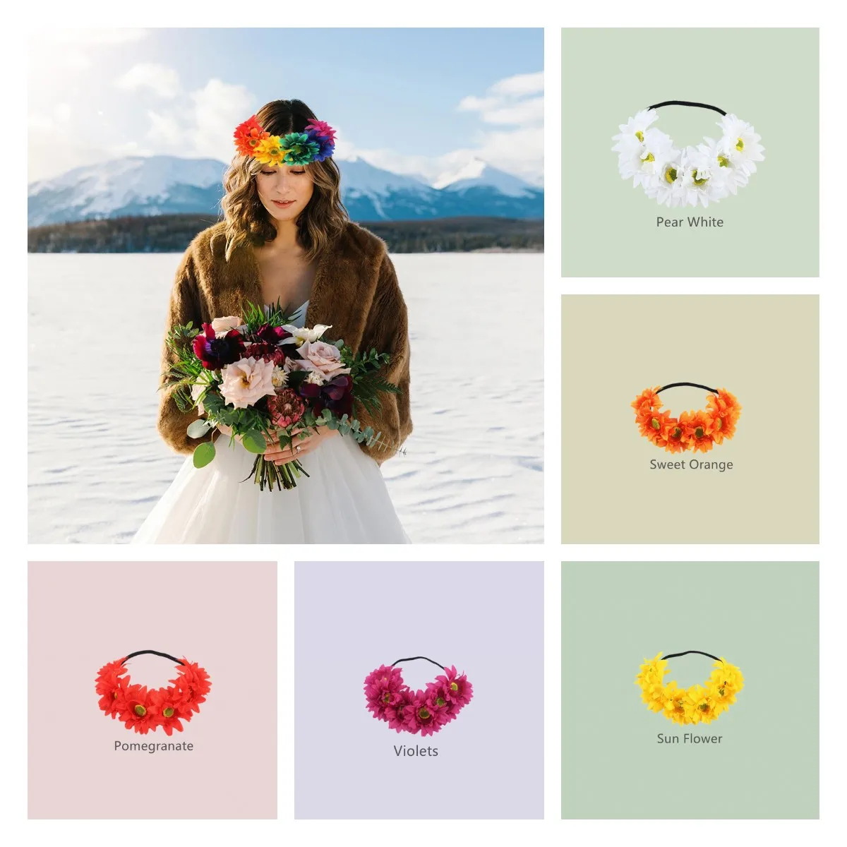 

Цветочная повязка на голову в стиле бохо, с подсолнухами