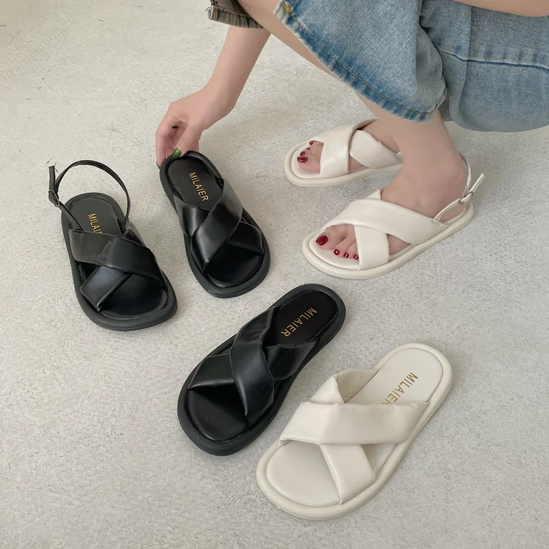 

Сандалии-гладиаторы женские из натуральной кожи, босоножки на низком каблуке, повседневная офисная обувь в стиле ретро, лето