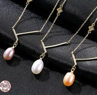 meibapjreal freshwater pearl simple golden pendant necklace 925 solid silver fine jewelry for women