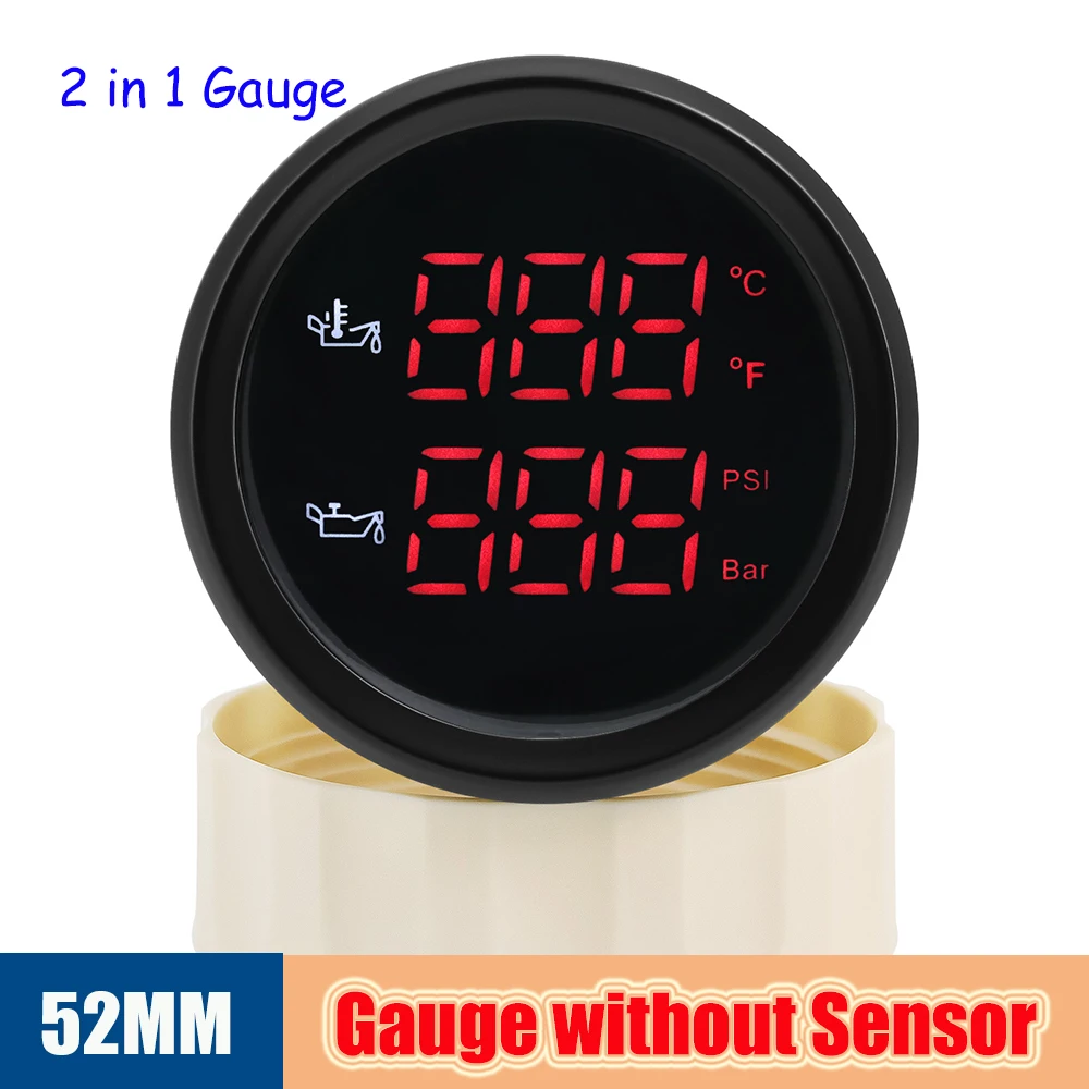 

Универсальный автоматический датчик давления масла 52 мм + датчик температуры масла с датчиком масляного датчика 1/8NPT 145 PSI с двумя красными светодиодами цифровых инструментов