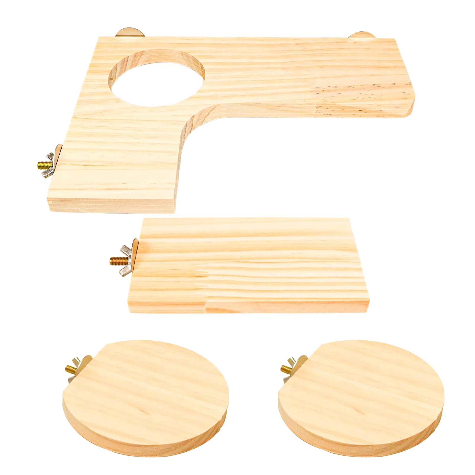 

4 Pieces Hamster Wood Platform Set Natural Hamster Platform Set L-Shaped Stand Perch With Round Hole