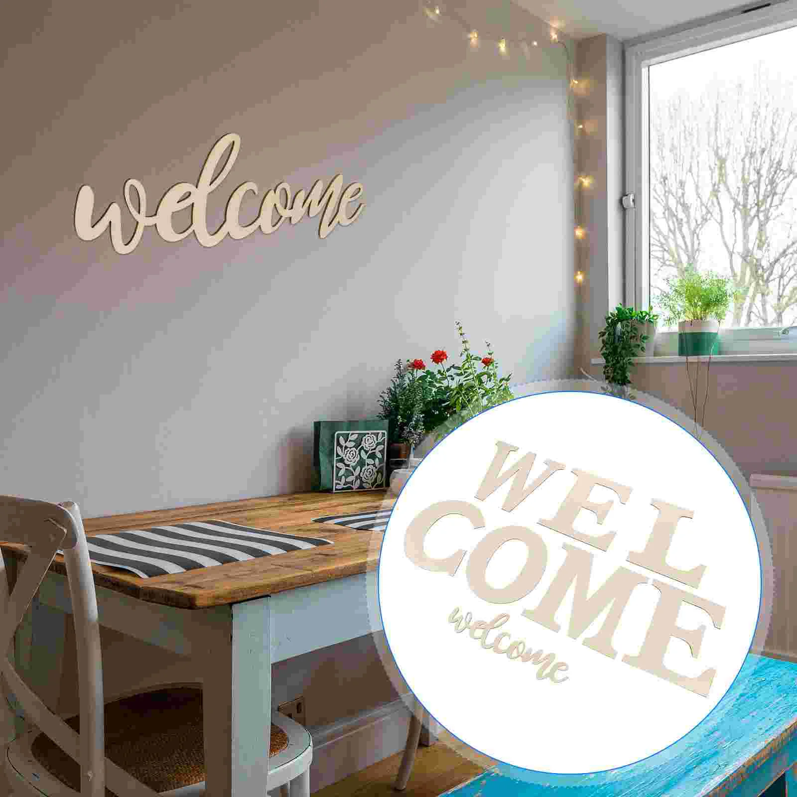 

Welcome Sign Wooden Wood Cutout Wall Decoration Hanging Signs Unfinished Words Rustic Letters Door Decorative Party Housewarming