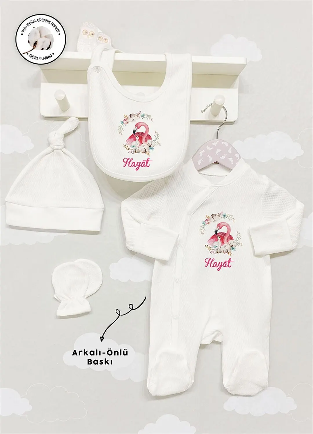 

Personalized Organic Cotton Fabric Girls Boy Baby 4-Pcs Rompers Set Custom Clothes Winter Spring