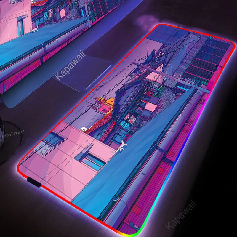 

Computer Mouse Pad Mause Gamer RGB Desk City Night Gaming Mats Large Anime Backlight Mousepad Cute Keyboard Pc Xxl Custom Carpet