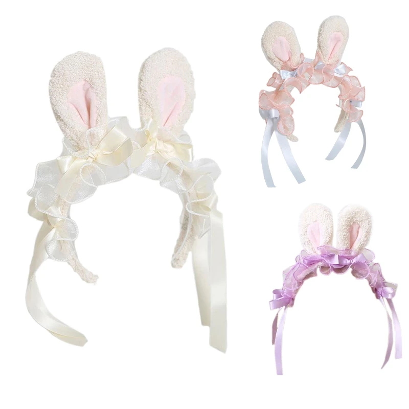

Lolita Headband Bunny Lolita Headwear Rabbit Hair Hoop Bows Decor Bunny Hair Clip Girl Sweet Plush Hair Bands Children