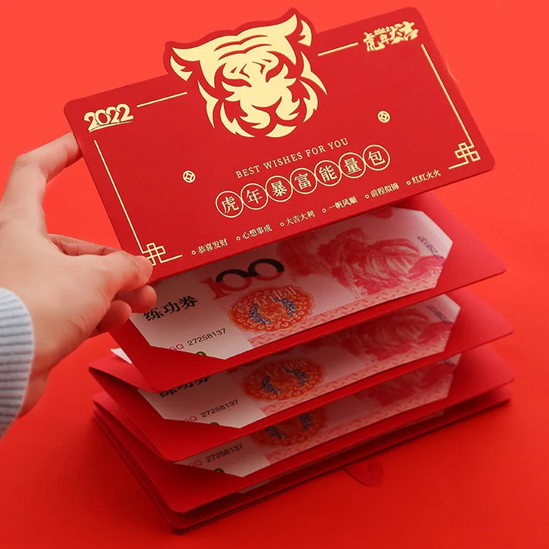 

Складные китайские красные конверты 2022, пакеты для денег на удачу с китайским годом тигра, 6/10 слотов для карт, красный пакет LB88