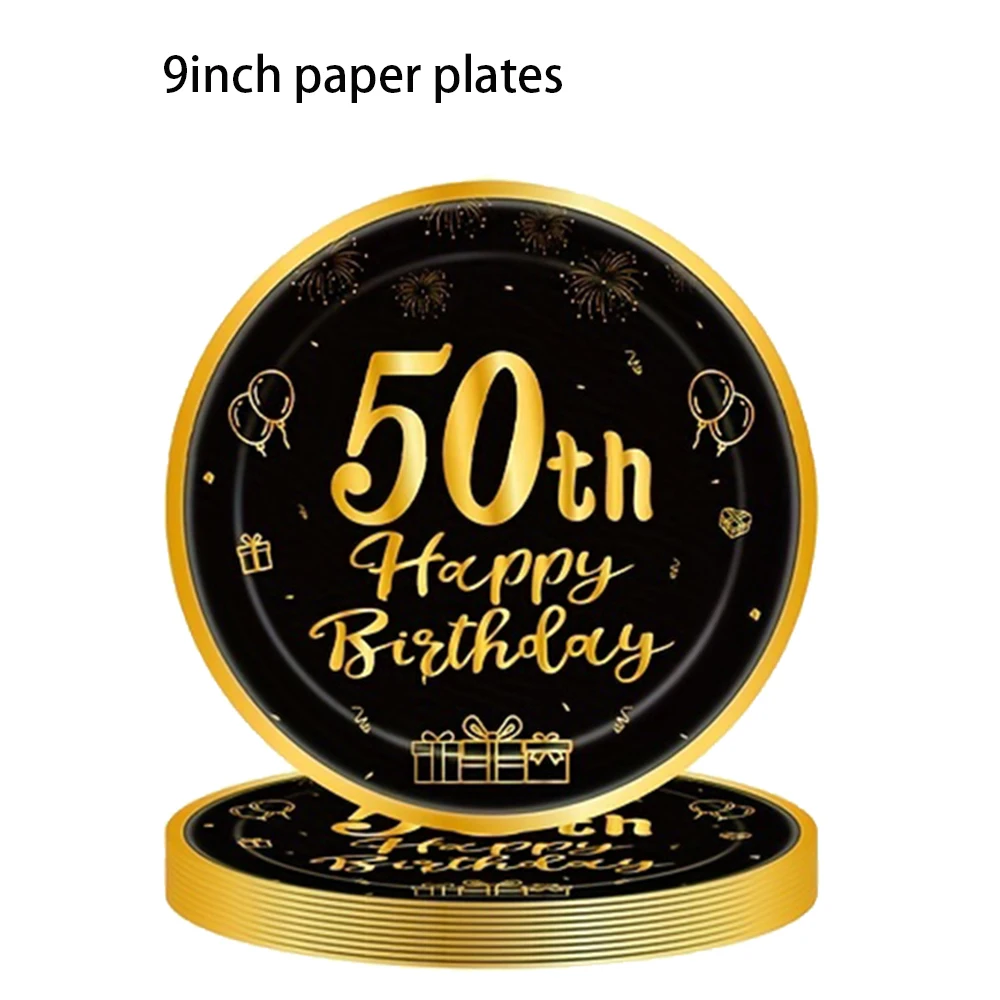 

Одноразовые бумажные тарелки Happy Birthday, 7 и 9 дюймов, черные и золотые