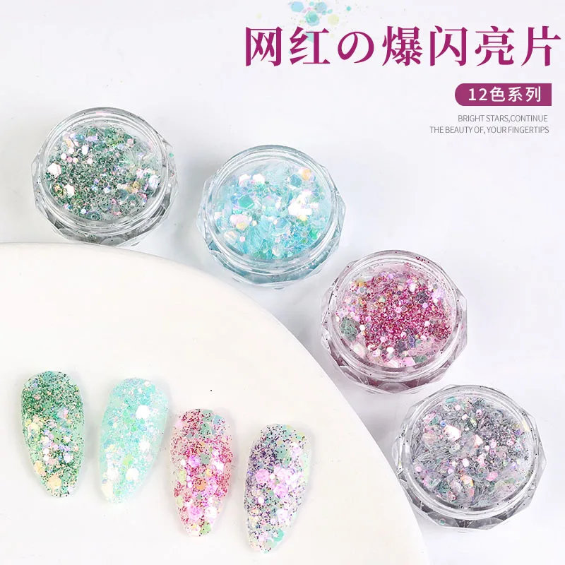 

1 Box Mix Hexagons Nails Sequins Holo Laser Star Moon Glitter Decoration Sparkle 3D Glitter Flakes Gel Charms Manicure Paillette