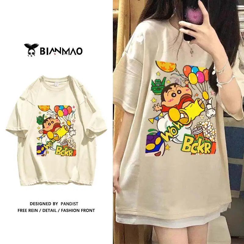 

Милая футболка Sanrio Crayon Shin-Chan noхара Shiro с коротким рукавом, модная женская футболка, подарок на день рождения для девушки