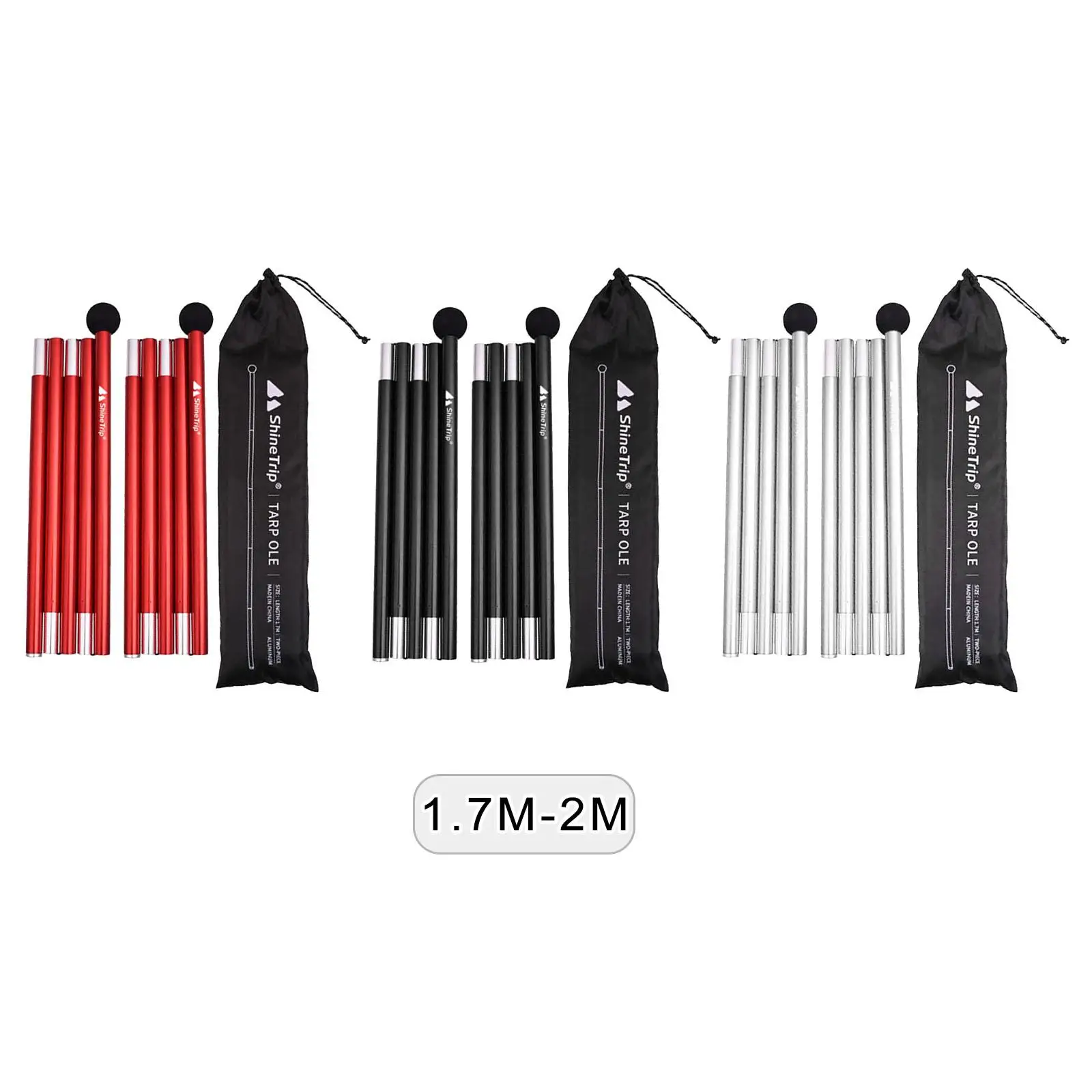 

2x Portable Tarp Poles Portable 1.7-2m Telescoping Rods 7-Section Tarpaulin