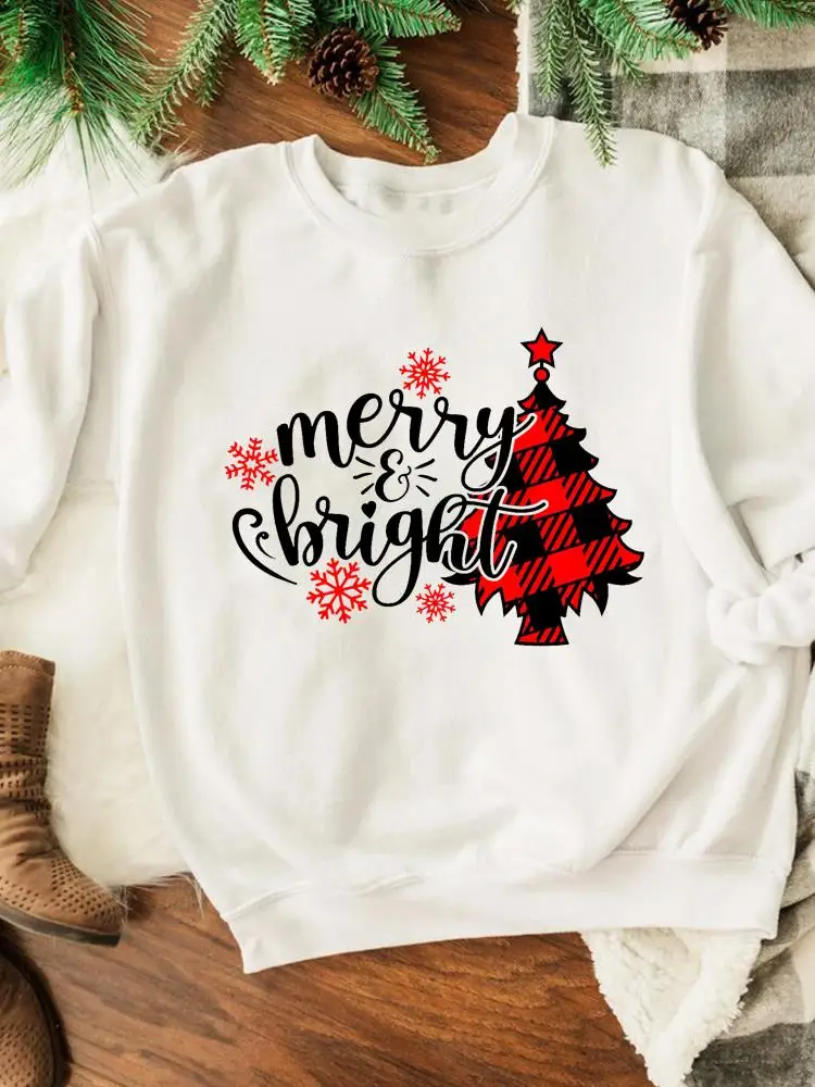 

Plaid Tree Style Lovely Graphic Pullovers Merry Christmas New Year Sweatshirts Print Wear Fashion Happy Holiday Women Clothing