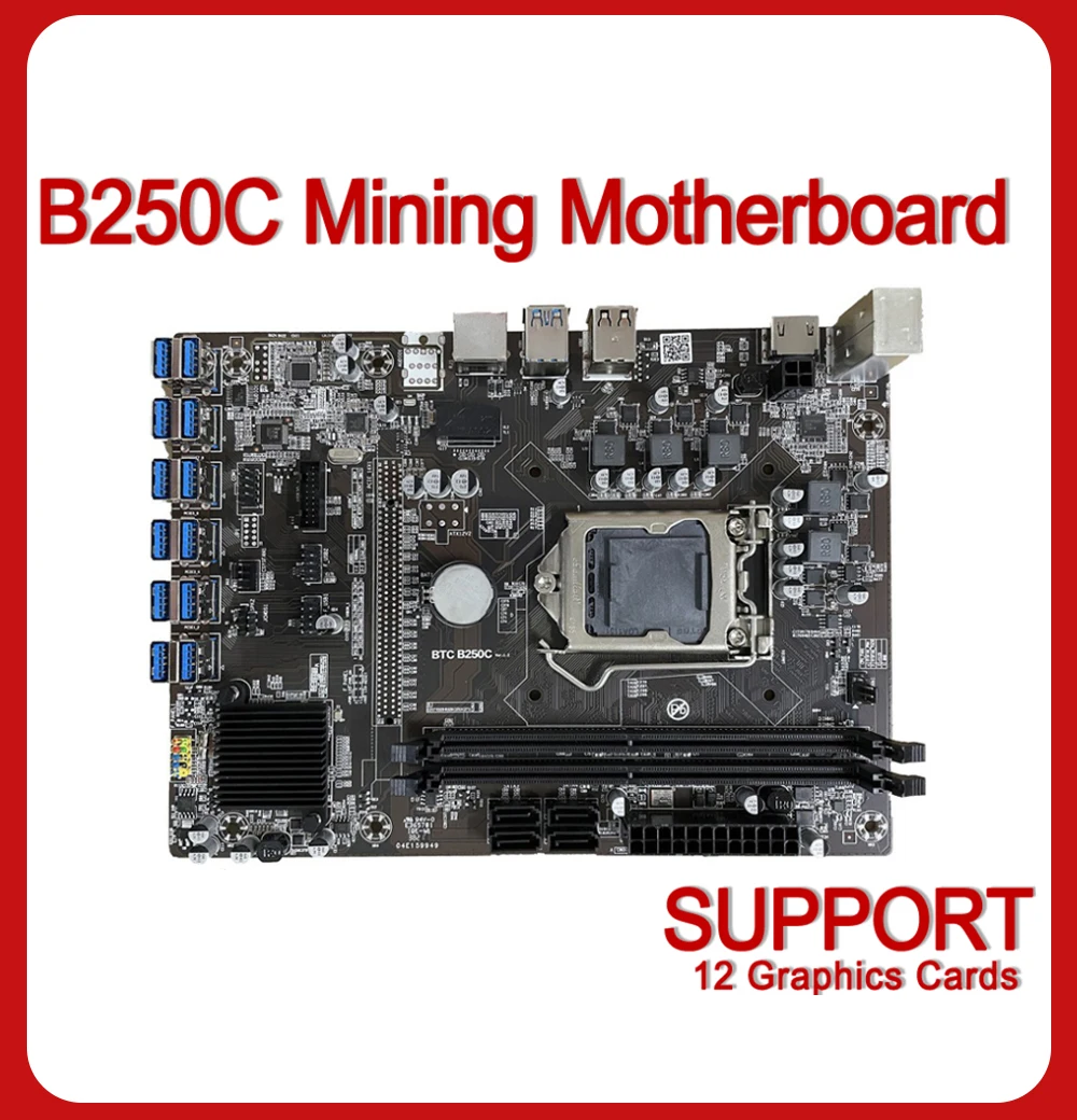 

B250C Mining Motherboard 12 USB 3.0 to PCIe X16 PCI-E 16X Graphics Card LGA 1151 DDR4 SATA Bitcoin BTC ETH Miner Mining Card
