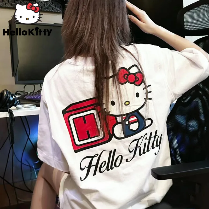 

Sanrio Clothes Hello Kitty Summer Cotton High Street Oversized T-shirts Women American Tees Y2k Sweet Loose Fashion Casual Top